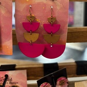 Pink and Gold Statement Earrings